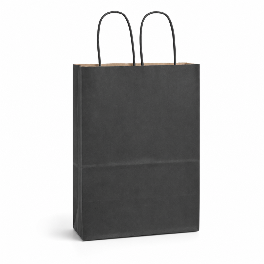 Black Paper Shopping Bag with Paper Handles, 5 1/2" x 3 1/4" x 8 3/8", 60 lb., 250/Case - main