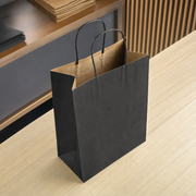 Black Paper Shopping Bag with Paper Handles, 8" x 4 1/2" x 10 1/4", 60 lb., 250/Case - lifestyle