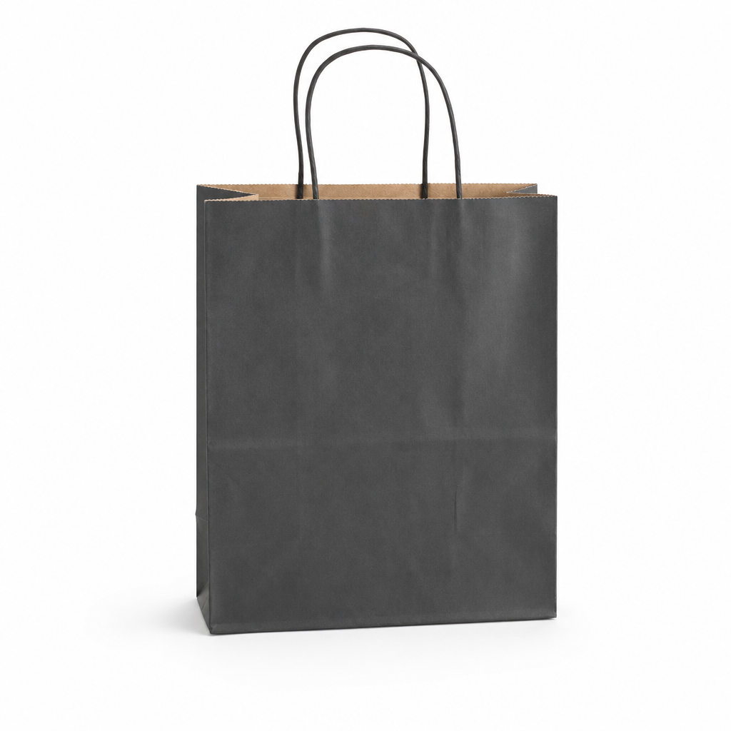 Black Paper Shopping Bag with Paper Handles, 8" x 4 1/2" x 10 1/4", 60 lb., 250/Case - main
