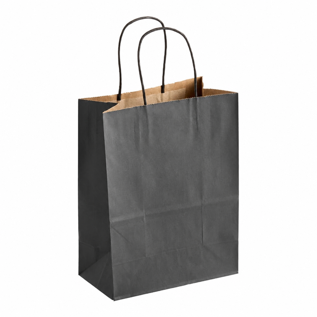 Black Paper Shopping Bag with Paper Handles, 8" x 4 1/2" x 10 1/4", 60 lb., 250/Case - main