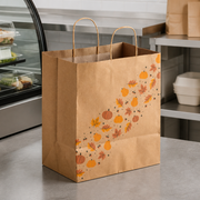 Paper Shopping Bag with Paper Handles, Autumn, 10" x 6 3/4" x 12", 60 lb., 250/Case - lifestyle