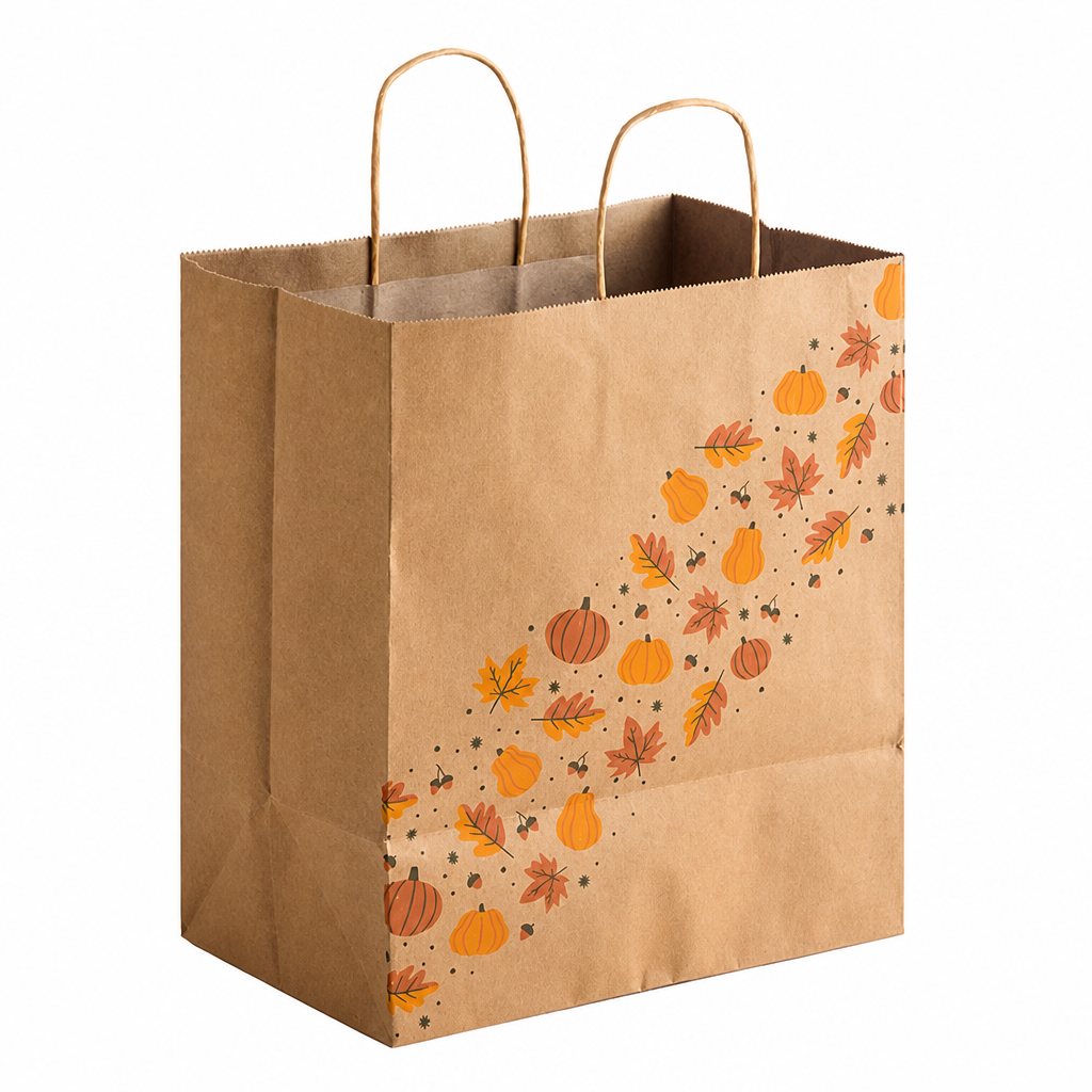 Paper Shopping Bag with Paper Handles, Autumn, 10" x 6 3/4" x 12", 60 lb., 250/Case - main