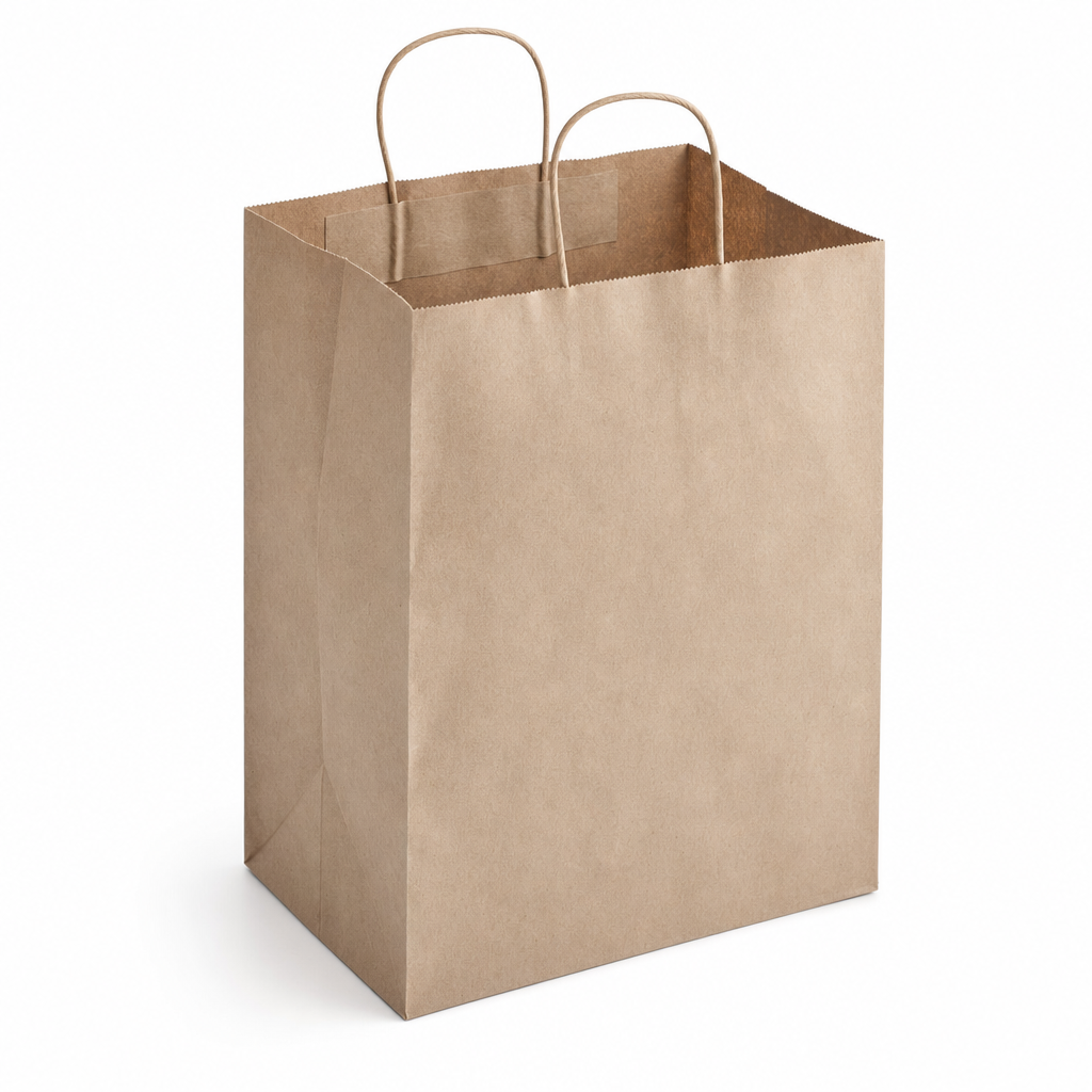 Brown Paper Shopping Bag with Paper Handles, 10" x 6 3/4" x 12", 60 lb., 250/Case - main