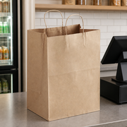 Brown Paper Shopping Bag with Paper Handles, 12" x 9" x 15 3/4" – 200/Case - lifestyle
