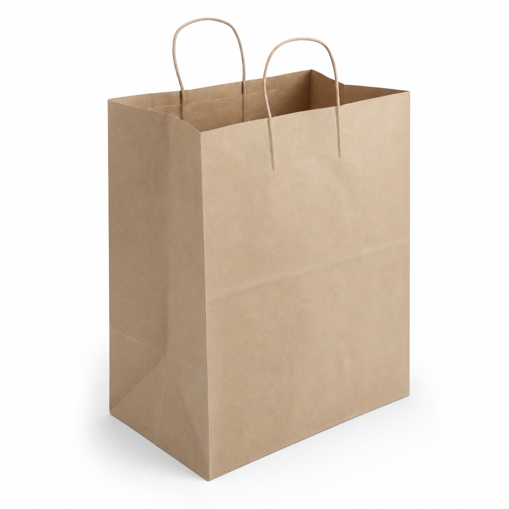 Brown Paper Shopping Bag with Paper Handles, 12" x 9" x 15 3/4" – 200/Case - main