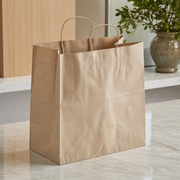 Brown Paper Shopping Bag with Paper Handles, 13" x 7" x 13", 65 lb., 250/Case - lifestyle