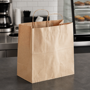 Brown Paper Shopping Bag with Paper Handles, 13" x 7" x 13", 65 lb., 250/Case - lifestyle