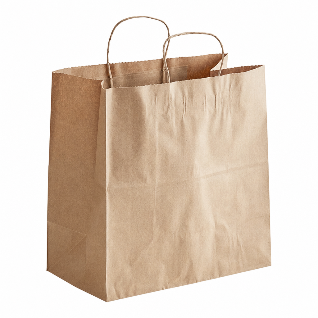 Brown Paper Shopping Bag with Paper Handles, 13" x 7" x 13", 65 lb., 250/Case - main