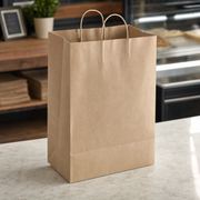 Brown Paper Shopping Bag with Paper Handles, 13" x 7" x 17", 65 lb., 250/Case - lifestyle