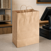 Brown Paper Shopping Bag with Paper Handles, 13" x 7" x 17", 65 lb., 250/Case - lifestyle