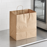 Brown Paper Shopping Bag with Paper Handles, 14" x 10" x 15 3/4", 70 lb., 200/Case - lifestyle