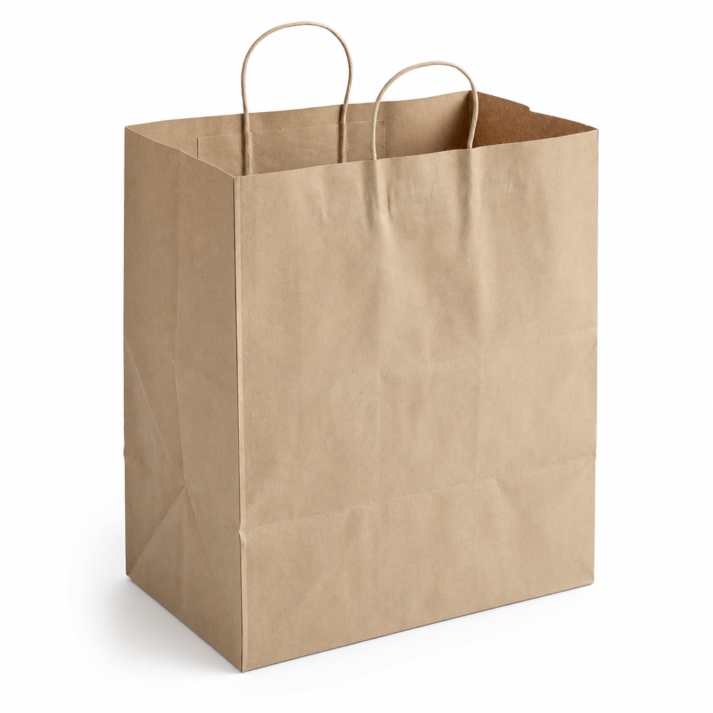 Brown Paper Shopping Bag with Paper Handles, 14" x 10" x 15 3/4", 70 lb., 200/Case - main