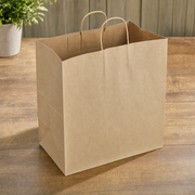 Paper Shopping Bag with Paper Handles, 14" x 8" x 14 3/4", Brown, 65 lb., 200/Case - lifestyle