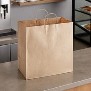 Paper Shopping Bag with Paper Handles, 14" x 8" x 14 3/4", Brown, 65 lb., 200/Case - lifestyle