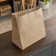 Brown Paper Shopping Bag with Paper Handles, 16" x 11" x 18 1/4", 70 lb., 200/Case - lifestyle