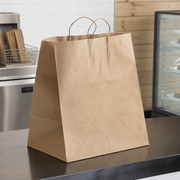 Brown Paper Shopping Bag with Paper Handles, 16" x 11" x 18 1/4", 70 lb., 200/Case - lifestyle