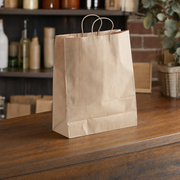 Paper Shopping Bag with Paper Handles, Brown, 16" x 6" x 19 1/4", 65 lb., 200/Case - lifestyle
