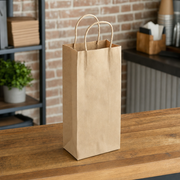 Brown Paper Shopping Bag with Paper Handles, 5 1/2" x 3 1/4" x 13 1/8", 65 lb., 250/Case - lifestyle