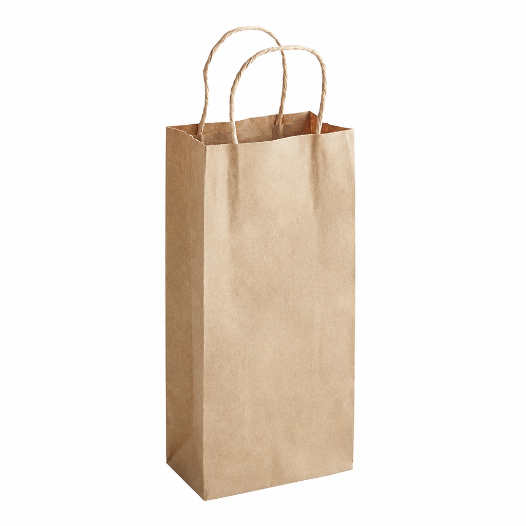 Brown Paper Shopping Bag with Paper Handles, 5 1/2" x 3 1/4" x 13 1/8", 65 lb., 250/Case - main