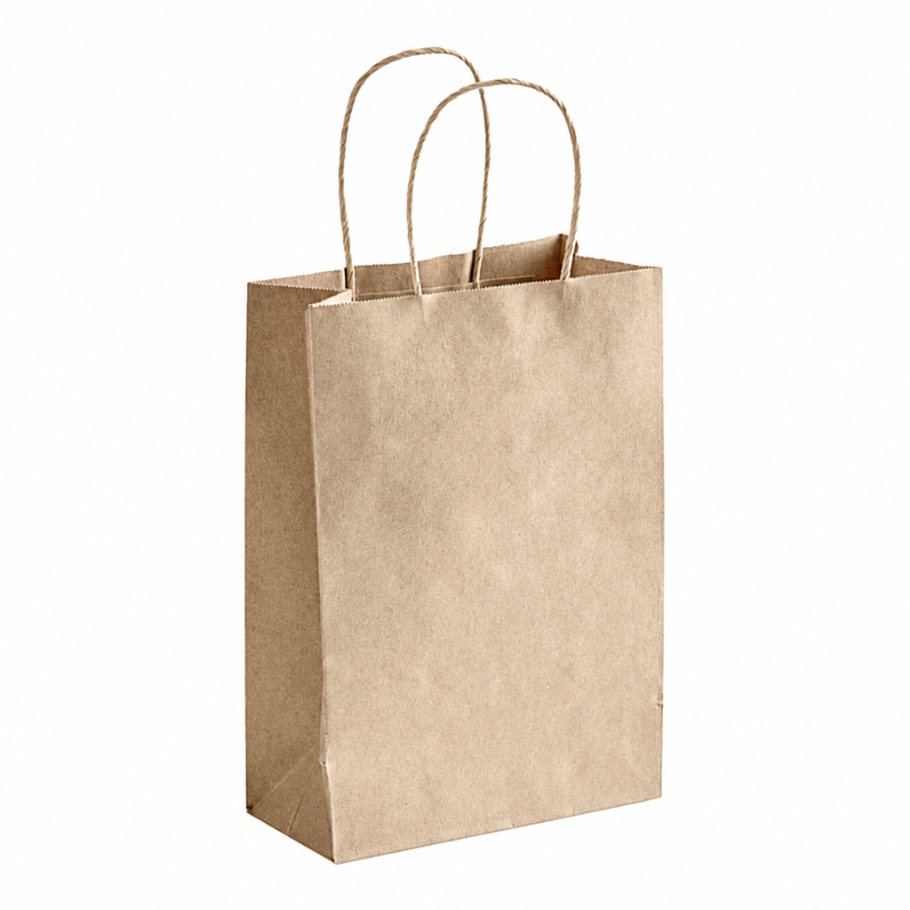 Brown Paper Shopping Bag with Paper Handles, 5 1/2" x 3 1/4" x 8 3/8", 60 lb., 250/Case - main