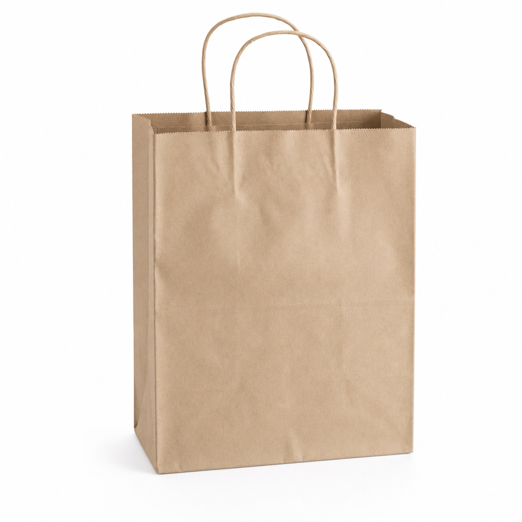 Brown Paper Shopping Bag with Paper Handles, 8" x 4 1/2" x 10 1/4", 60 lb., 250/Case - main