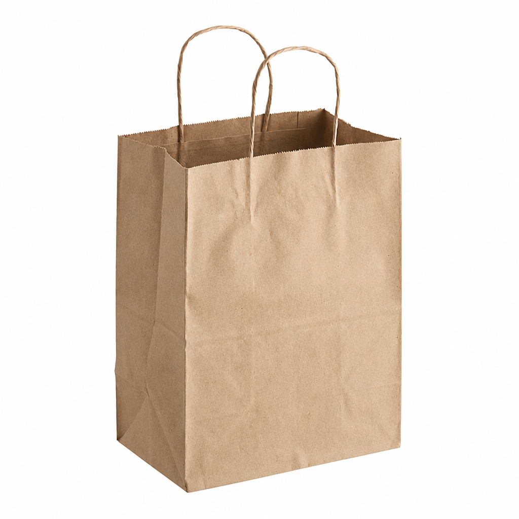 Brown Paper Shopping Bag with Paper Handles, 8" x 4 1/2" x 10 1/4", 60 lb., 250/Case - main