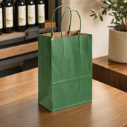 Green Paper Shopping Bag with Paper Handles, 5 1/2" x 3 1/4" x 8 3/8", 60 lb., 250/Case - lifestyle