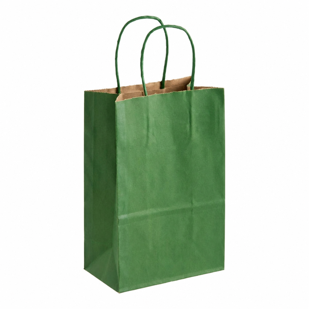 Green Paper Shopping Bag with Paper Handles, 5 1/2" x 3 1/4" x 8 3/8", 60 lb., 250/Case - main