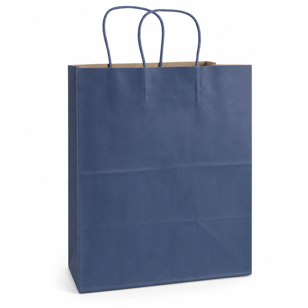 Navy Blue Paper Shopping Bag with Paper Handles, 10" x 6 3/4" x 12", 60 lb., 250/Case - main