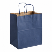 Navy Blue Paper Shopping Bag with Paper Handles, 10" x 6 3/4" x 12", 60 lb., 250/Case - main