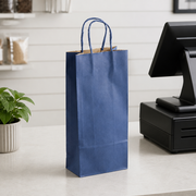 Paper Shopping Bag with Paper Handles, Navy Blue, 5 1/2" x 3 1/4" x 13 1/8", 65 lb., 250/Case - lifestyle