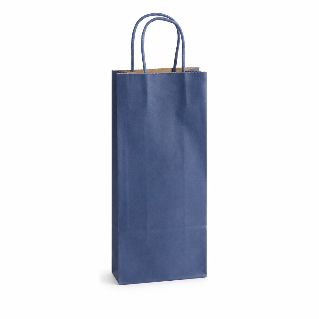 Paper Shopping Bag with Paper Handles, Navy Blue, 5 1/2" x 3 1/4" x 13 1/8", 65 lb., 250/Case - main