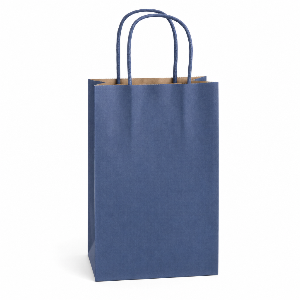 Navy Blue Paper Shopping Bag with Paper Handles, 5 1/2" x 3 1/4" x 8 3/8", 250/Case - main