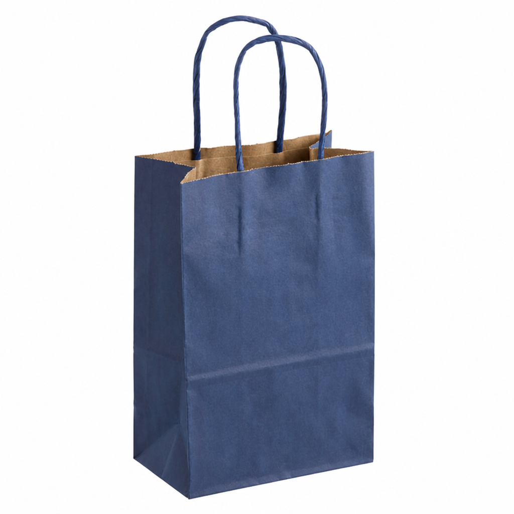 Navy Blue Paper Shopping Bag with Paper Handles, 5 1/2" x 3 1/4" x 8 3/8", 250/Case - main