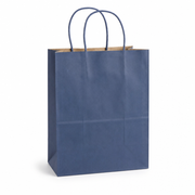 Navy Blue Paper Shopping Bag with Paper Handles, 8" x 4 1/2" x 10 1/4", 60 lb. Basis Weight, 250/Case - main