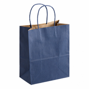 Navy Blue Paper Shopping Bag with Paper Handles, 8" x 4 1/2" x 10 1/4", 60 lb. Basis Weight, 250/Case - main