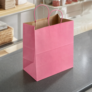 Pink Paper Shopping Bag with Paper Handles, 10" x 6 3/4" x 12", 250/Case - lifestyle