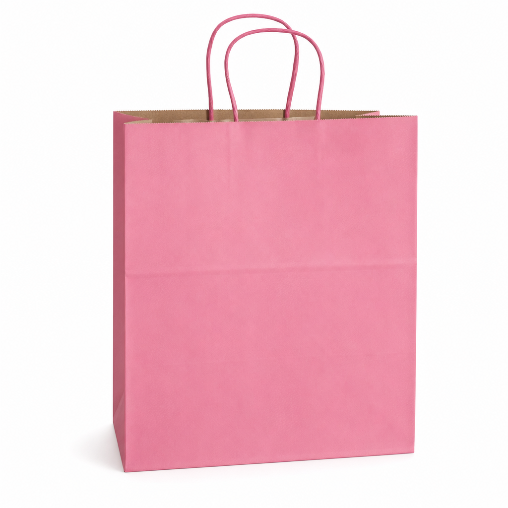 Pink Paper Shopping Bag with Paper Handles, 10" x 6 3/4" x 12", 250/Case - main