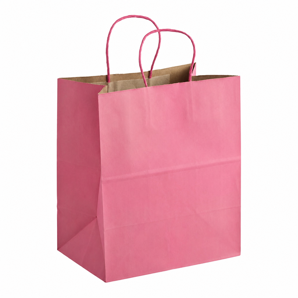 Pink Paper Shopping Bag with Paper Handles, 10" x 6 3/4" x 12", 250/Case - main