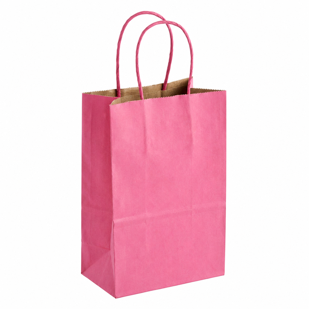 Paper Shopping Bag with Paper Handles, Pink, 5 1/2" x 3 1/4" x 8 3/8", 60 lb., 250/Case - main