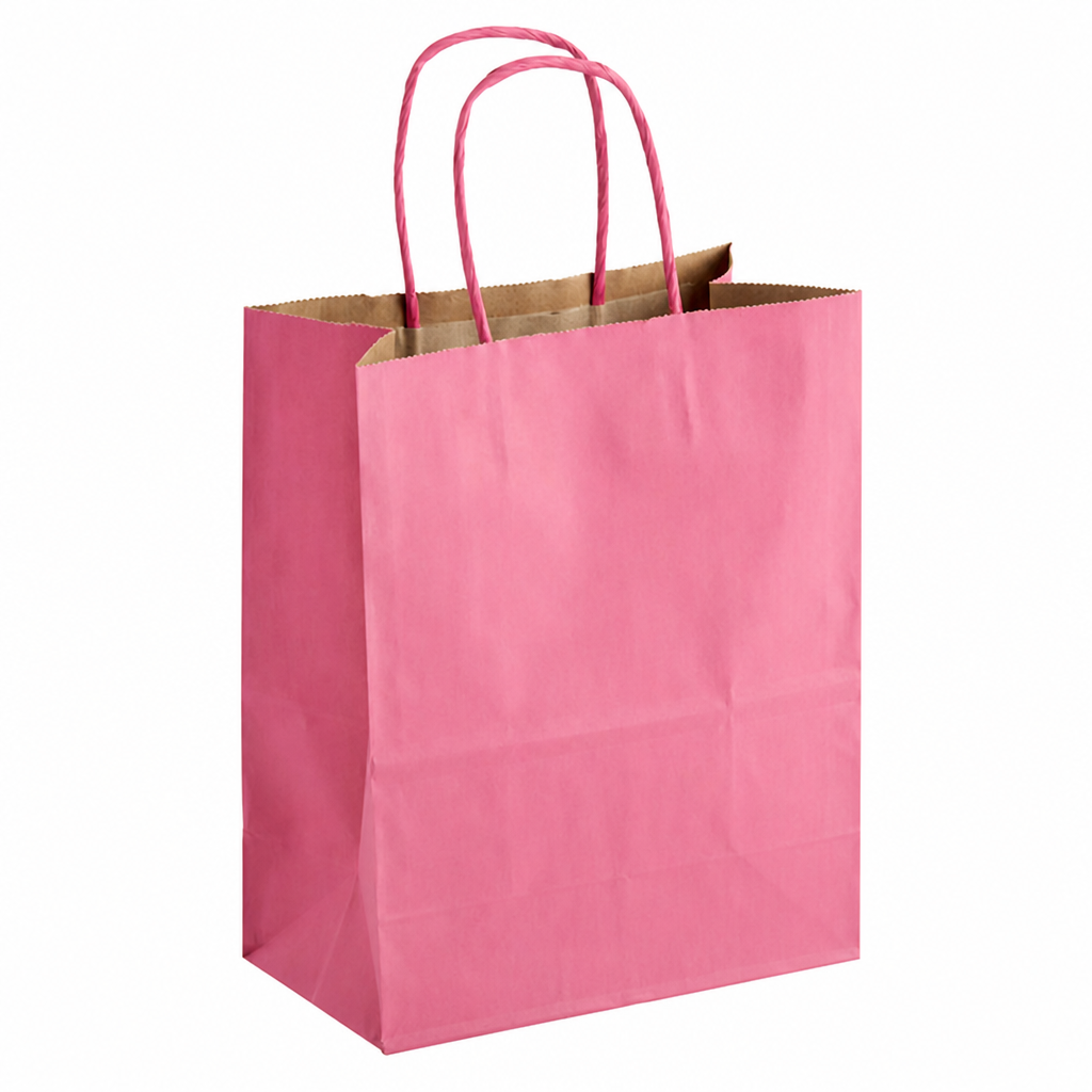Paper Shopping Bag with Paper Handles, Pink, 8" x 4 1/2" x 10 1/4", 60 lb., 250/Case - main