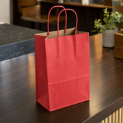Red Paper Shopping Bag with Paper Handles, 5 1/2" x 3 1/4" x 8 3/8", 250/Case - lifestyle
