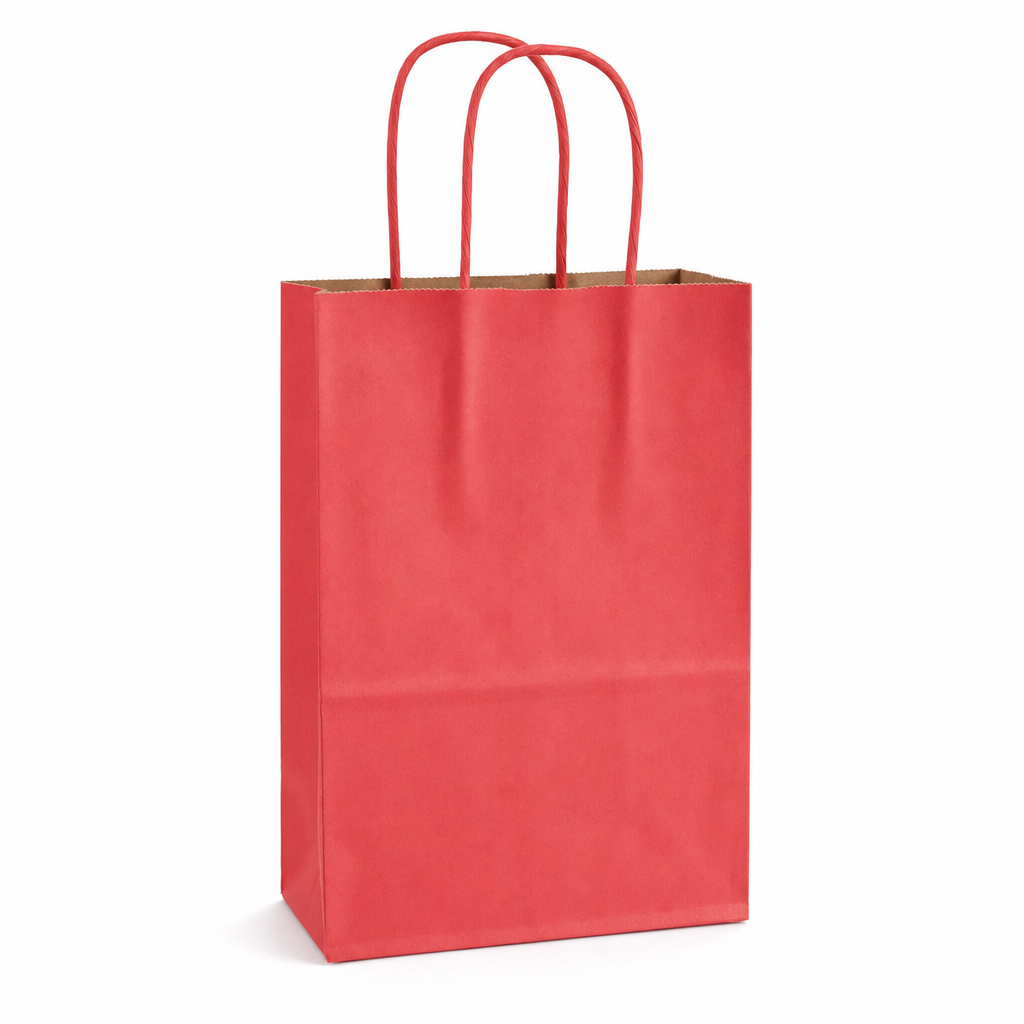 Red Paper Shopping Bag with Paper Handles, 5 1/2" x 3 1/4" x 8 3/8", 250/Case - main