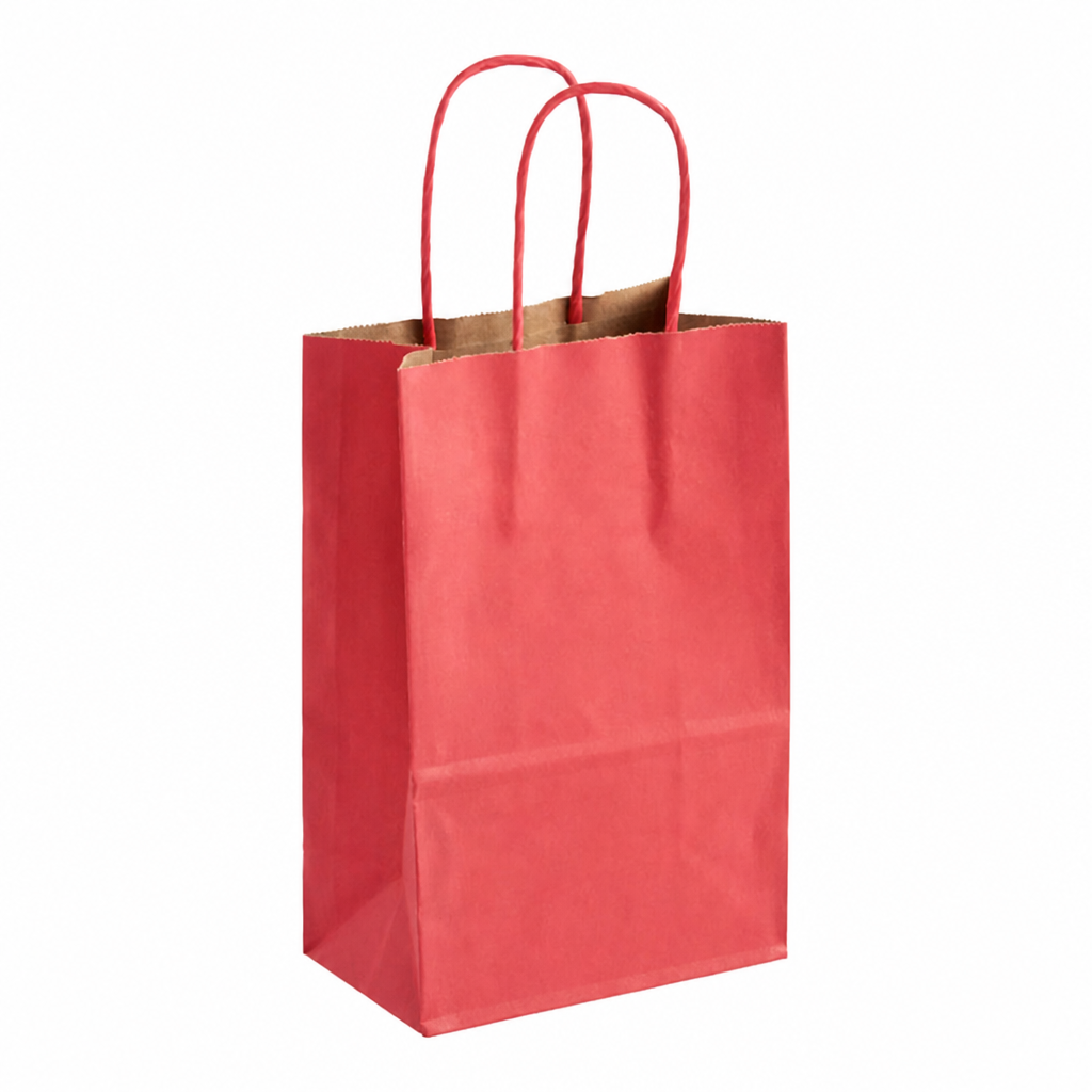 Red Paper Shopping Bag with Paper Handles, 5 1/2" x 3 1/4" x 8 3/8", 250/Case - main