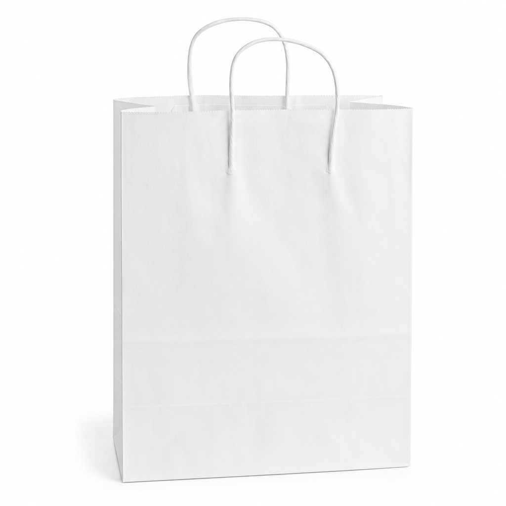 White Paper Shopping Bag with Paper Handles, 10" x 5" x 13", 60 lb., 250/Case - main