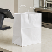 Paper Shopping Bag with Paper Handles, White, 10" x 6 3/4" x 12", 60 lb., 250/Case - lifestyle