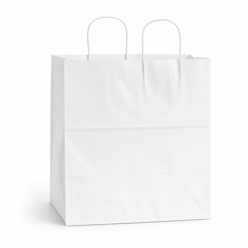 Paper Shopping Bag with Paper Handles, White, 10" x 6 3/4" x 12", 60 lb., 250/Case - main