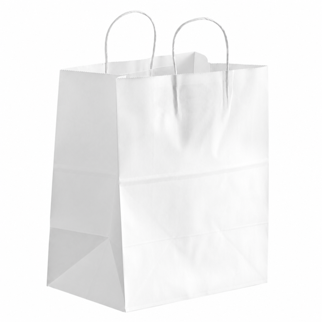 Paper Shopping Bag with Paper Handles, White, 10" x 6 3/4" x 12", 60 lb., 250/Case - main