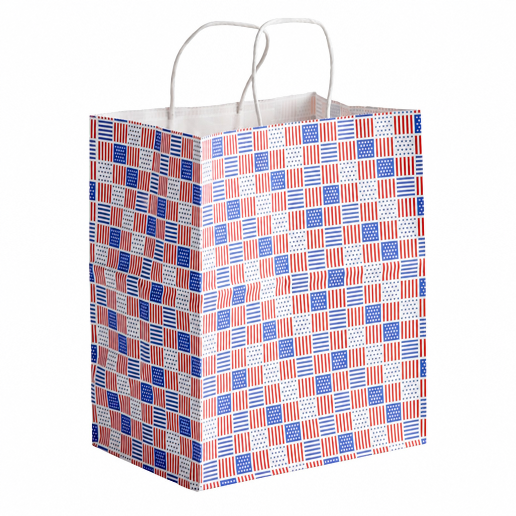 Patriotic Paper Shopping Bag with Paper Handles, 10" x 6 3/4" x 12", 60 lb., 250/Case - main