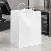 Paper Shopping Bag with Paper Handles, White, 12" x 9" x 15 3/4", 65 lb., 200/Case - lifestyle